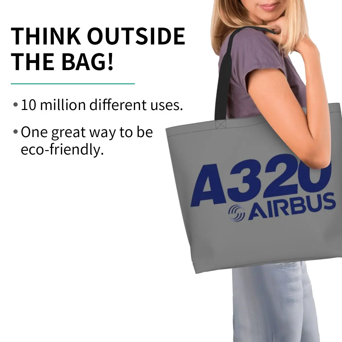 حقيبة تسوق بشعار Airbus A320، حقيبة كتف من القماش ذات سعة كبيرة، حقيبة يد للمتسوقين والبقالة للنساء