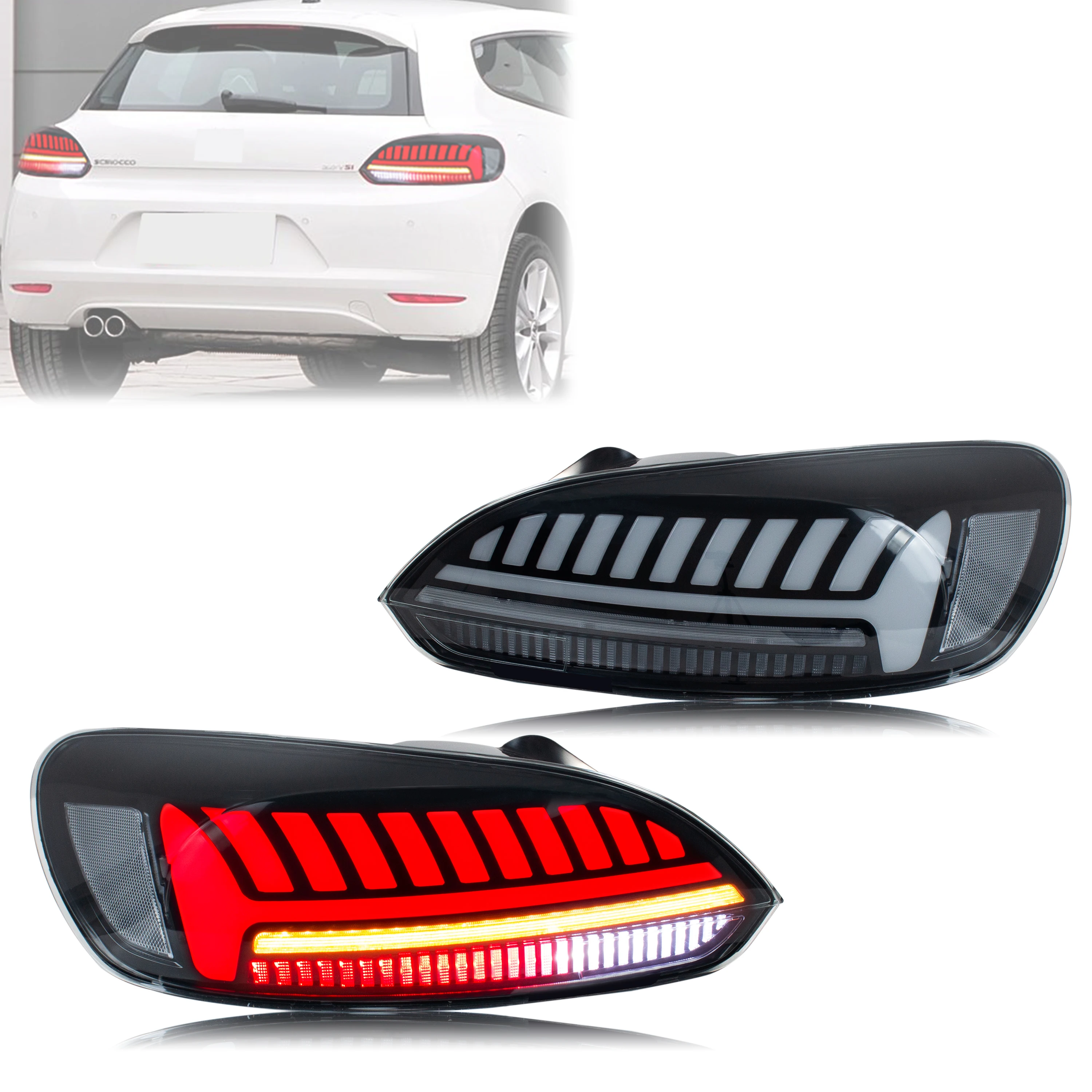 Fanali posteriori a LED per Volkswagen VW Scirocco 3 TSI TDI R 2009-2017 Segnale sequenziale Animazione dinamica Nero Gruppo lampade posteriori