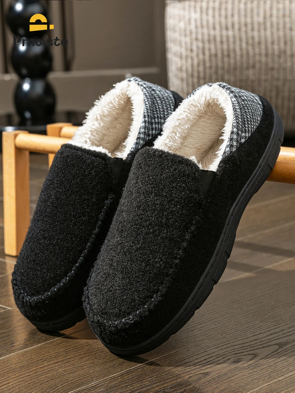 Pantoufles d'hiver pour hommes, marque ligne, semelle TPR, confortables, feutre, chaudes, antidérapantes, coussin en mousse à mémoire de forme douce, chaussures de maison