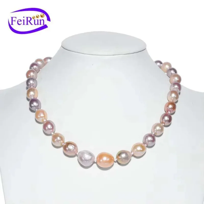 

Ожерелье FEIRUN 11-12 мм в стиле барокко AA + цветное пресноводное натуральное аквакультура из настоящего жемчуга