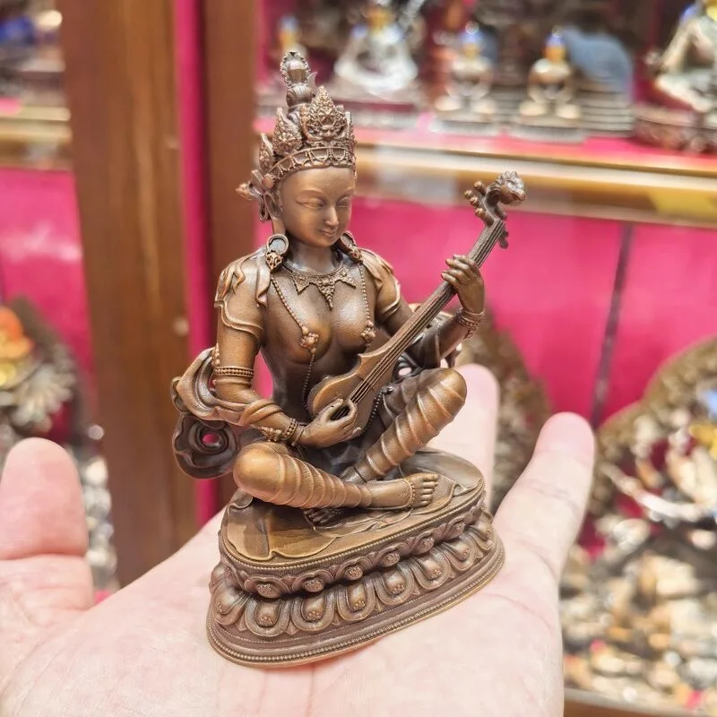 Exquisite Copper carving Saraswati MIAO YIN FO MU Wisdom Deity rare Tibetan Buddha statue Buddhist lama monk worship altar