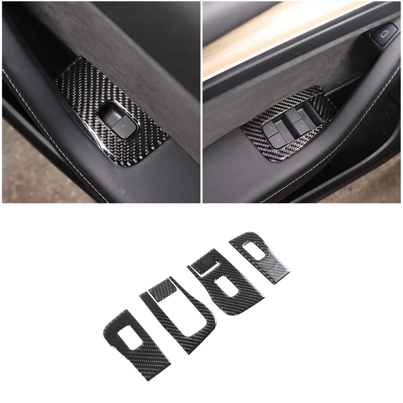 

For 2016-2022 Tesla Model 3/Y Soft Carbon Fiber Car Glass Lift Button Frame Sticker Car Interior Protection Accessories 6pcs