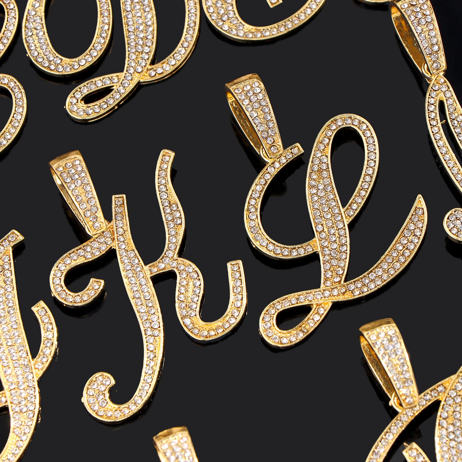 Flatfoosie Iced Out A-Z Cursive Letter Kristall Kette Halskette für Frauen Bling Strass Initial Choker Halskette Hip Hop Schmuck – Detail 12