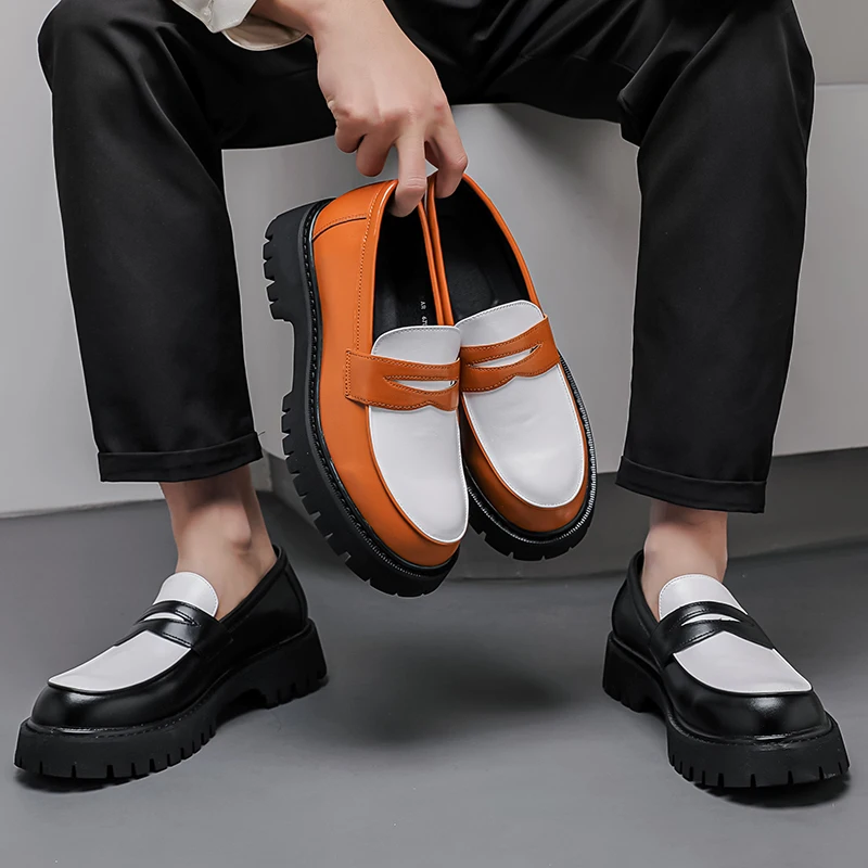 

Мужские классические лоферы: дизайнерский повседневный и модный стиль, для работы или офиса, уличные кожаные туфли на толстой подошве с высоким берцем, размеры 38-46