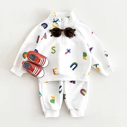 Baby Sets Unisex Leisure Sports Front Polo Top+Pants Two Piece Newborn Thick Sweatshirt Infant Suit Boys Girls Clothes Winter