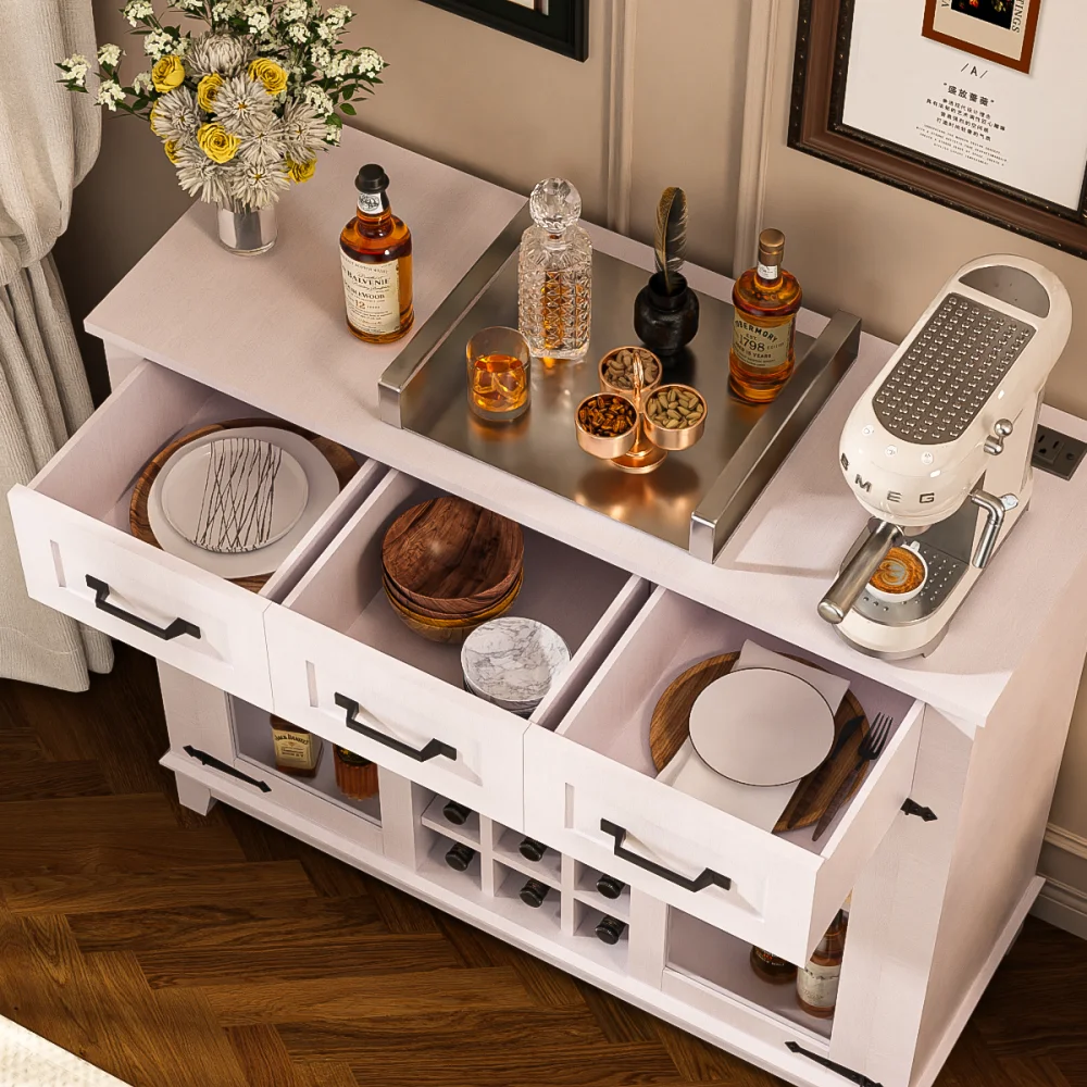 Buffet de ferme moderne, armoire de rangement pour café-bar, station LED, verre T1, brochettes à proximité pour cuisine, salle à manger, salon, 42 po