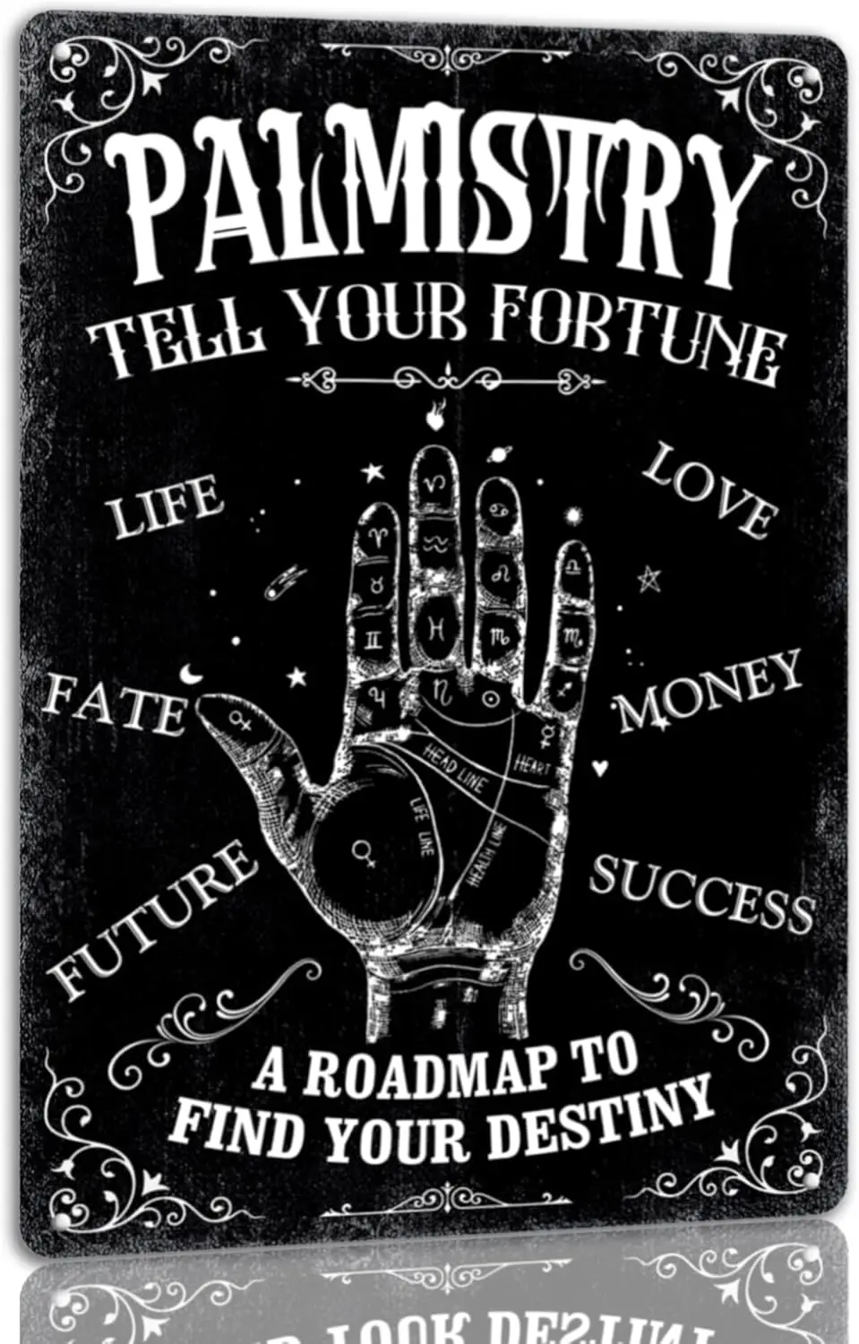 Palmistry Tell Your Fortune a Roadmap To Find Your Destiny Tin Sign Halloween Metal Sign Vintage Spooky Decor Halloween Witch De