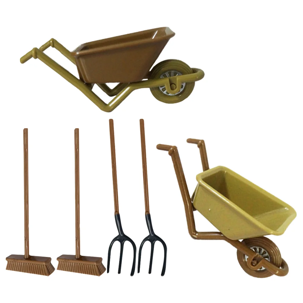 

Dollhouse Mini Plastic Stroller Accessory Interesting Decor Wooden Miniature Model Delicate Realistic Toy Wheelbarrow