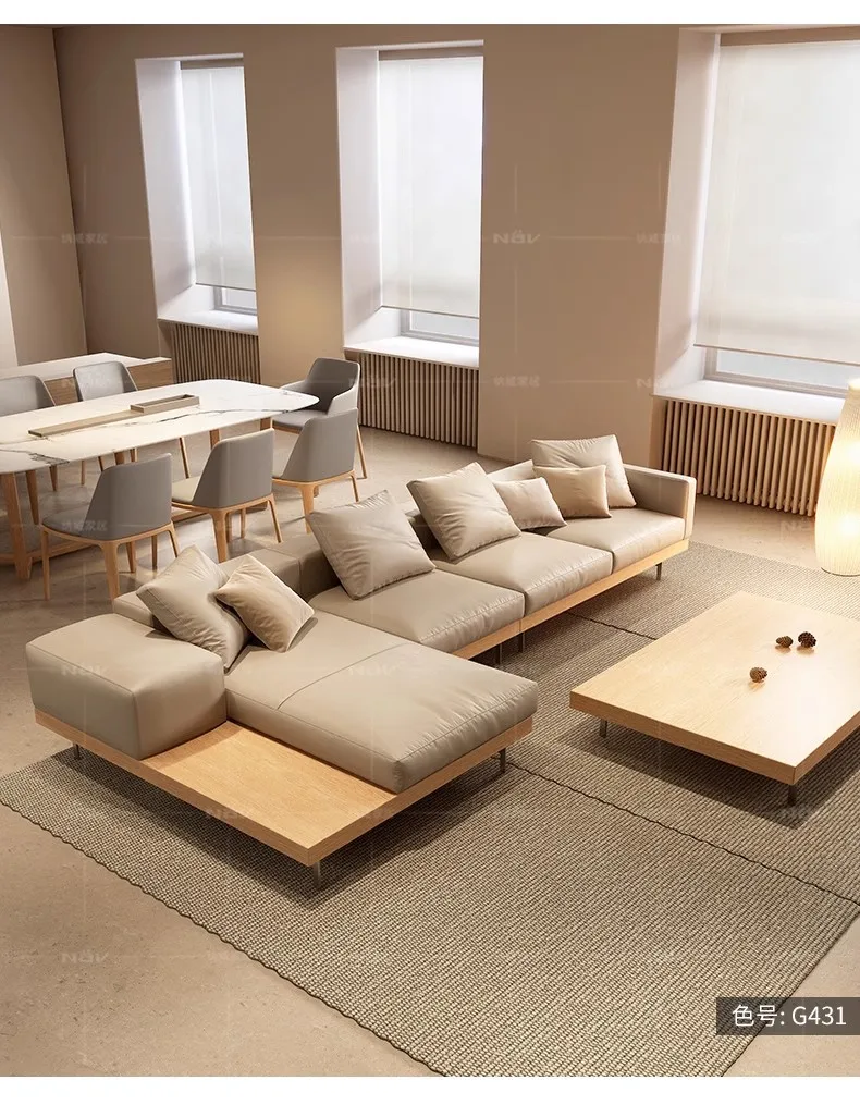 Log style Wabi-sabi style Japanese custom solid wood tray corner recliner leather leisure hotel library sofa