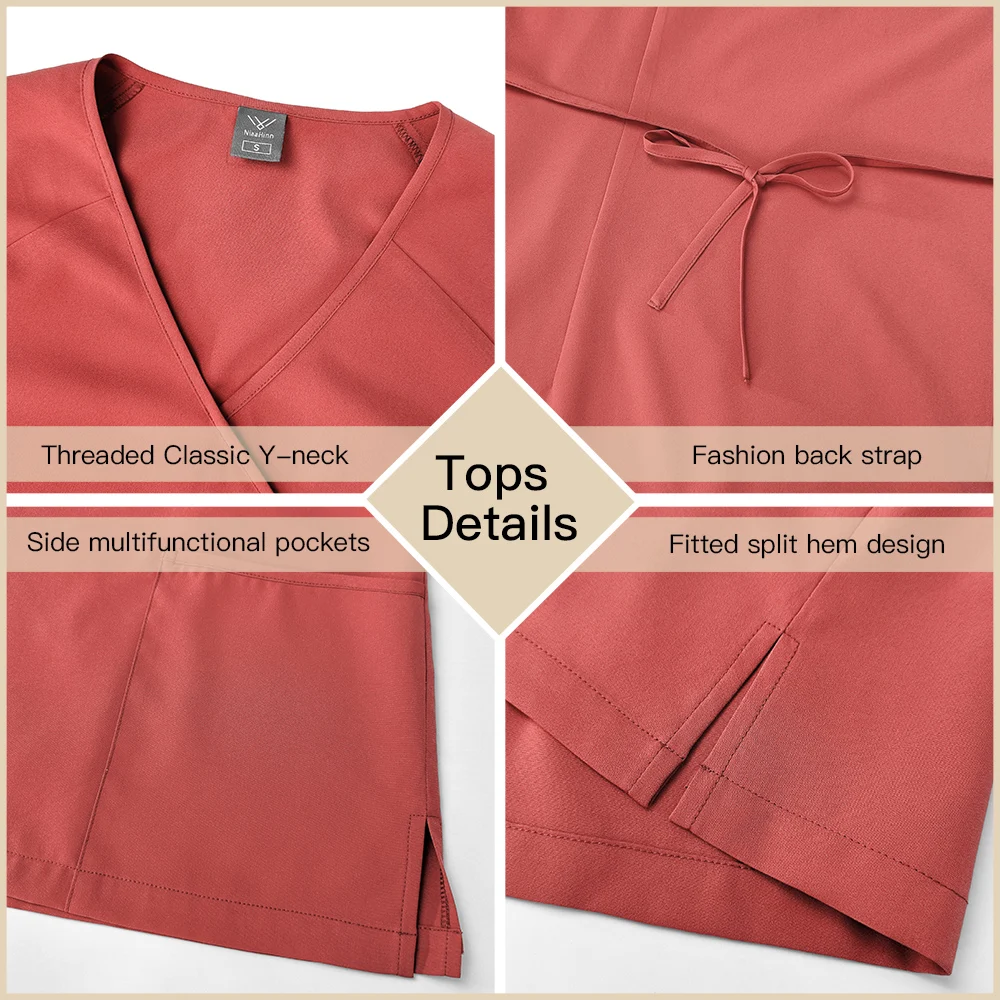 Verpleegkundige Accessoires Medische Scrubs Uniformen Vrouwen Chirurgisch Pak Y-hals Tops + broek Werkkleding Tandheelkunde Arts Werkkleding Groothandel