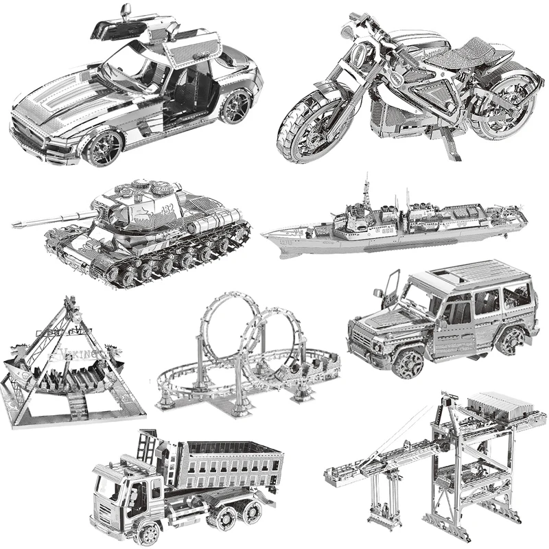 

Sports car 3D Metal Puzzle Tank bout Engineering vehicle Roller Coaster model KITS Assemble Jigsaw Puzzle Gift Toys For Children