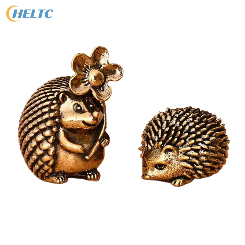 Brass 1pcs Antique Hedgehog Small Ornaments Solid Brass Antique Animal Sculpture Crafts Desk Tea Table Decoration Home Decor