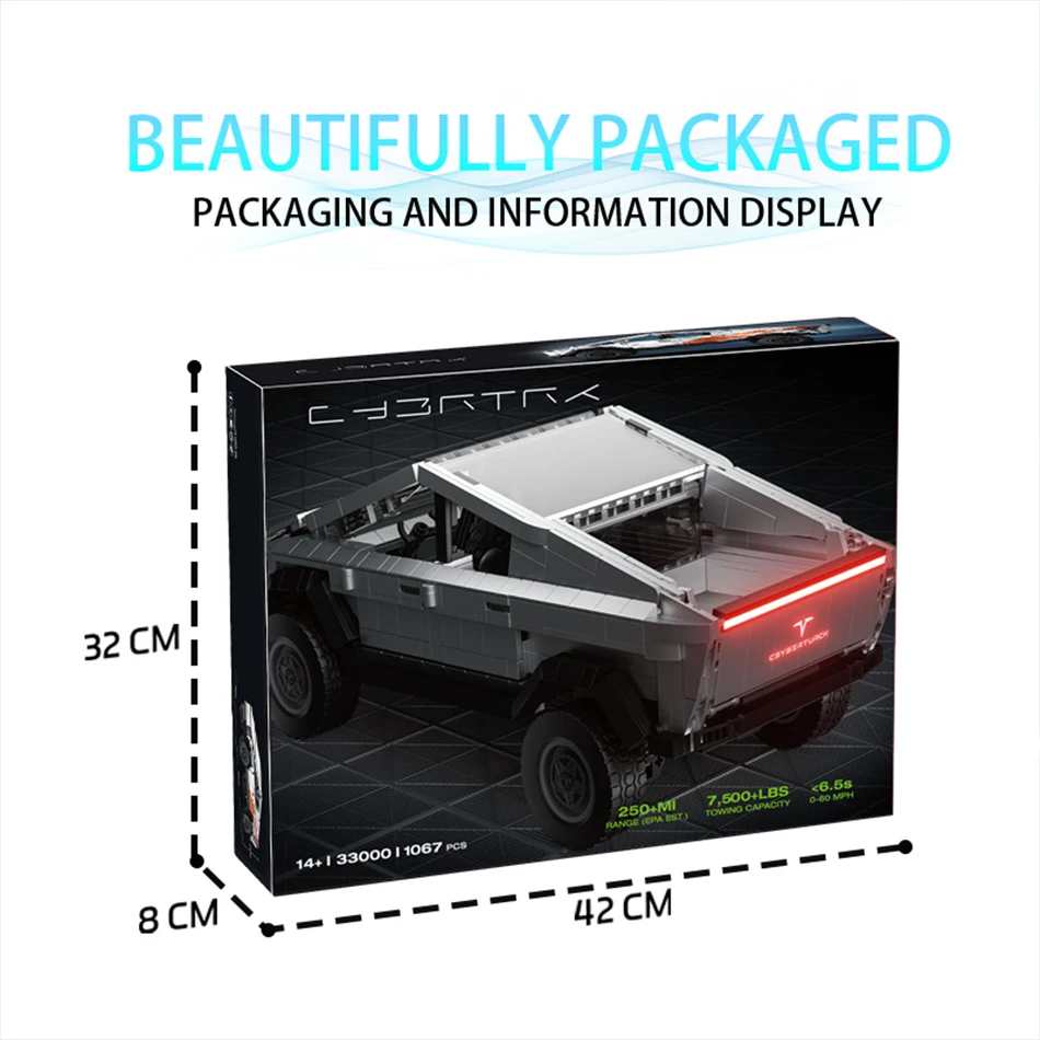 1067 PCS MOC Car Cybertruck City Speed Racer Building Blocks Bricks Technical Racing Vehicle Model Garage Toys for Kids Gifts