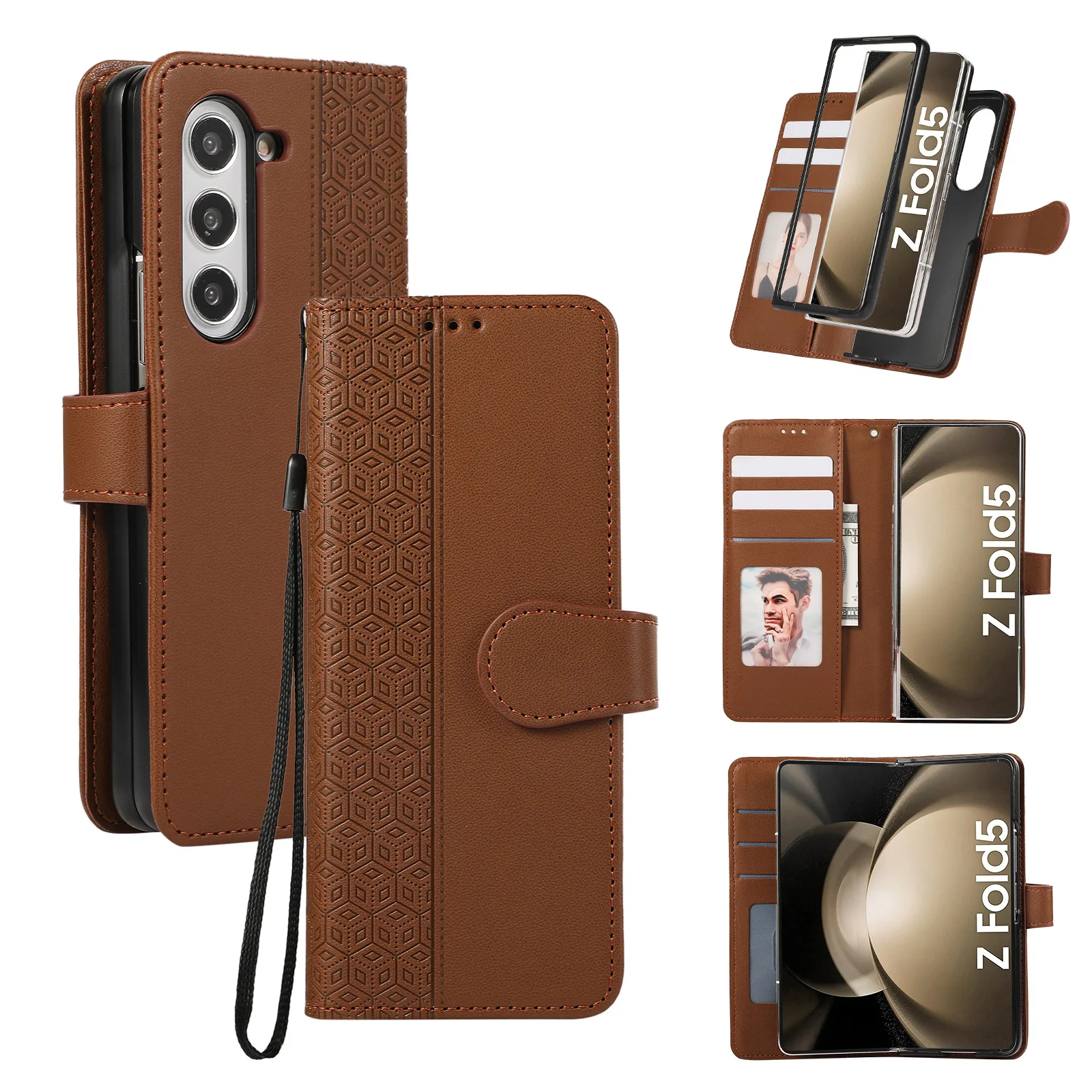 Suitable for Samsung ZFOLD7 artificial leather case zfold5/4/3 embossed check pattern stitched and folded screen protection case
