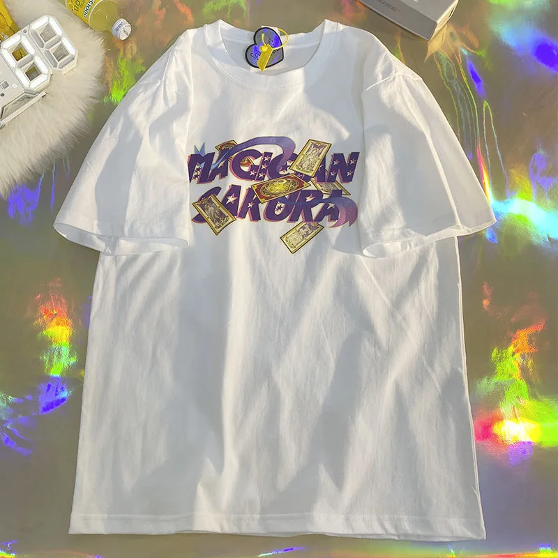 تي شيرت نسائي كلاسيكي مطبوع عليه حروف مطبوع عليه رسوم كرتونية تي شيرت صيفي غير رسمي فضفاض بأكمام قصيرة تي شيرت علوي ضخم