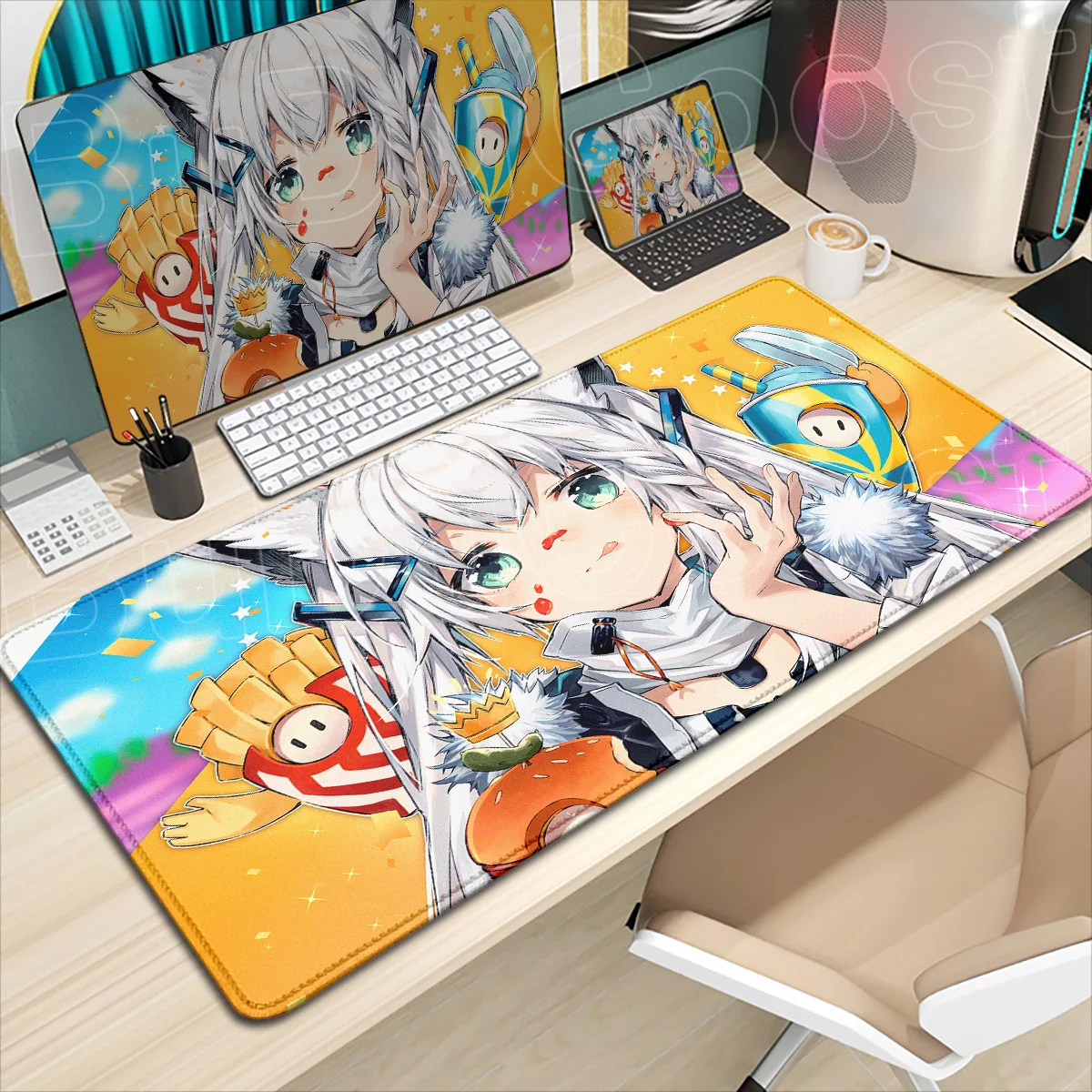 

Large Laptop Keyboard Pad Gaming Mouse pad Anime Desk Mat Hololive Shirakami Fubuki Laptop Pad Speed Anti-slip Soft HD Table Mat