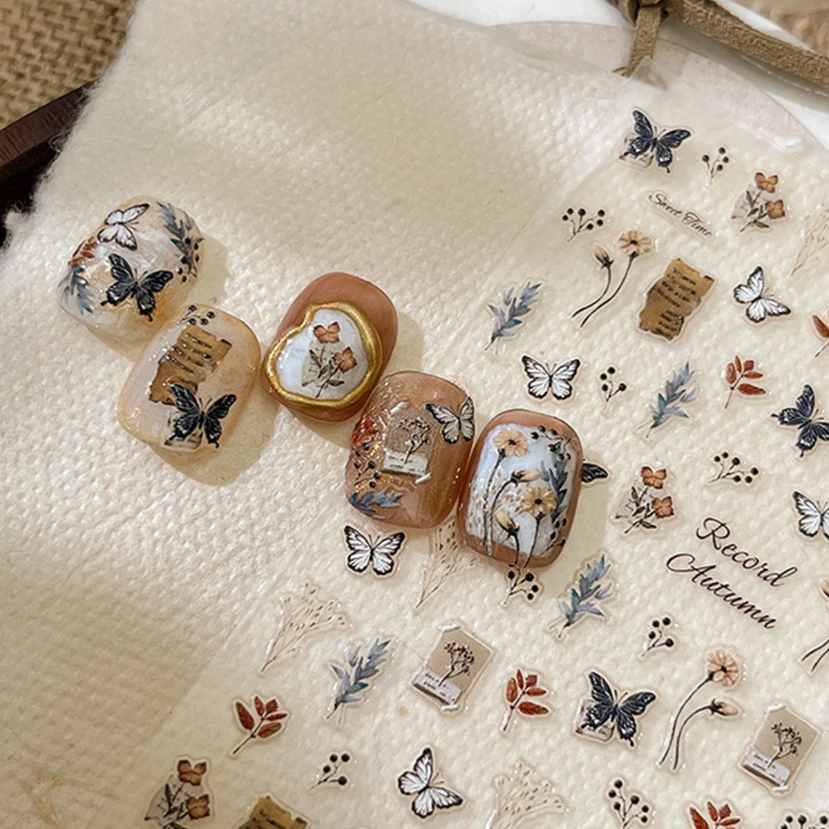 قطعتان من ملصقات فنية للأظافر منقوشة على شكل فراشة وردية عتيقة، شارات فنية للأظافر، سهلة الاستخدام لتزيين الأظافر، DIY، هدية، جزء #5