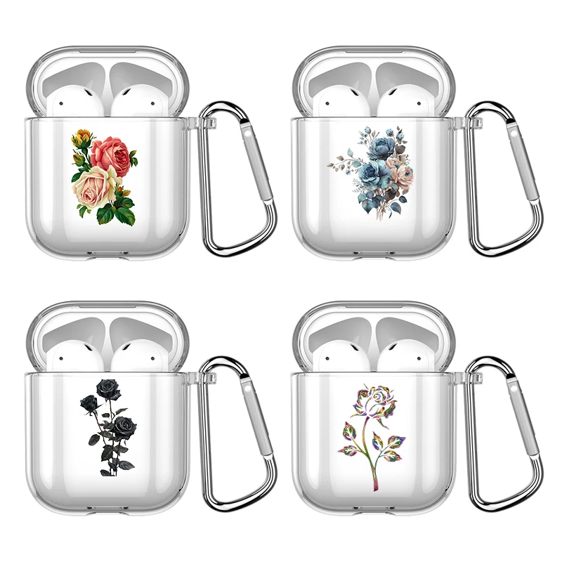 

Vintage Rose Flower Silicon Case For Apple Airpods 1 or 2 Shockproof Cover For AirPods 3 Pro Pro2 Transparent Earphone Protector
