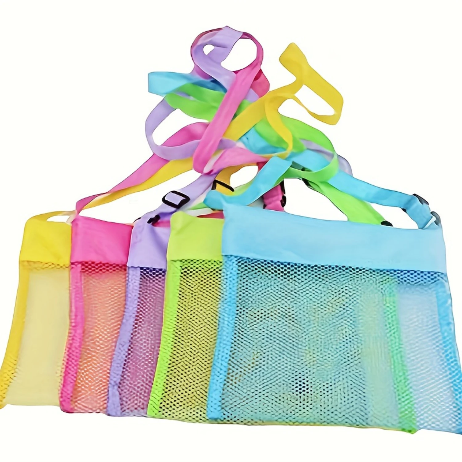 

Foldable Mesh Beach Bag with In-Line Wheels - Adjustable Colorful Shell Tote for Beach , Durable Polyester Makeup Bag with Stro