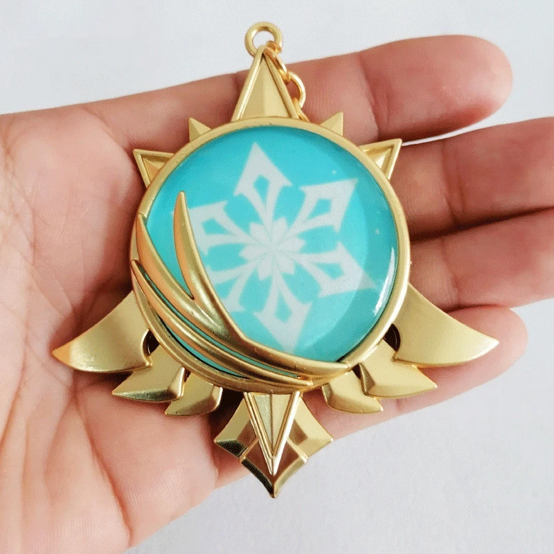 Anime genshin impacto mondstadt brilho emblema chaveiro elemento visão diluc ragnvindr cosplay acessórios pingente presentes 8cm grande