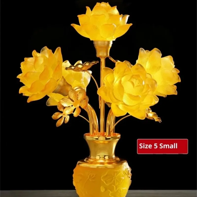 Glass Lotus Bloom Vase Ornament Indoor Worship Table Religious Decor Sacred Floral Craft Furnishing Embossed Pattern Solid Cast