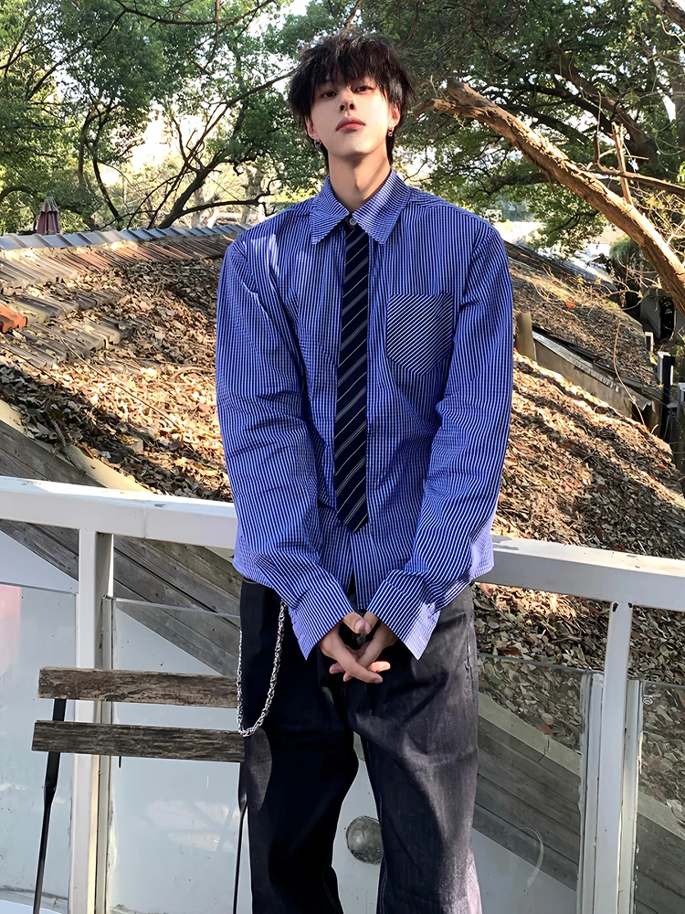 

Синяя клетчатая рубашка с длинным рукавом для мужчин, в стиле американского Old Money, с пэчворком, молодежная, модная, повседневная, шикарная, для подростков