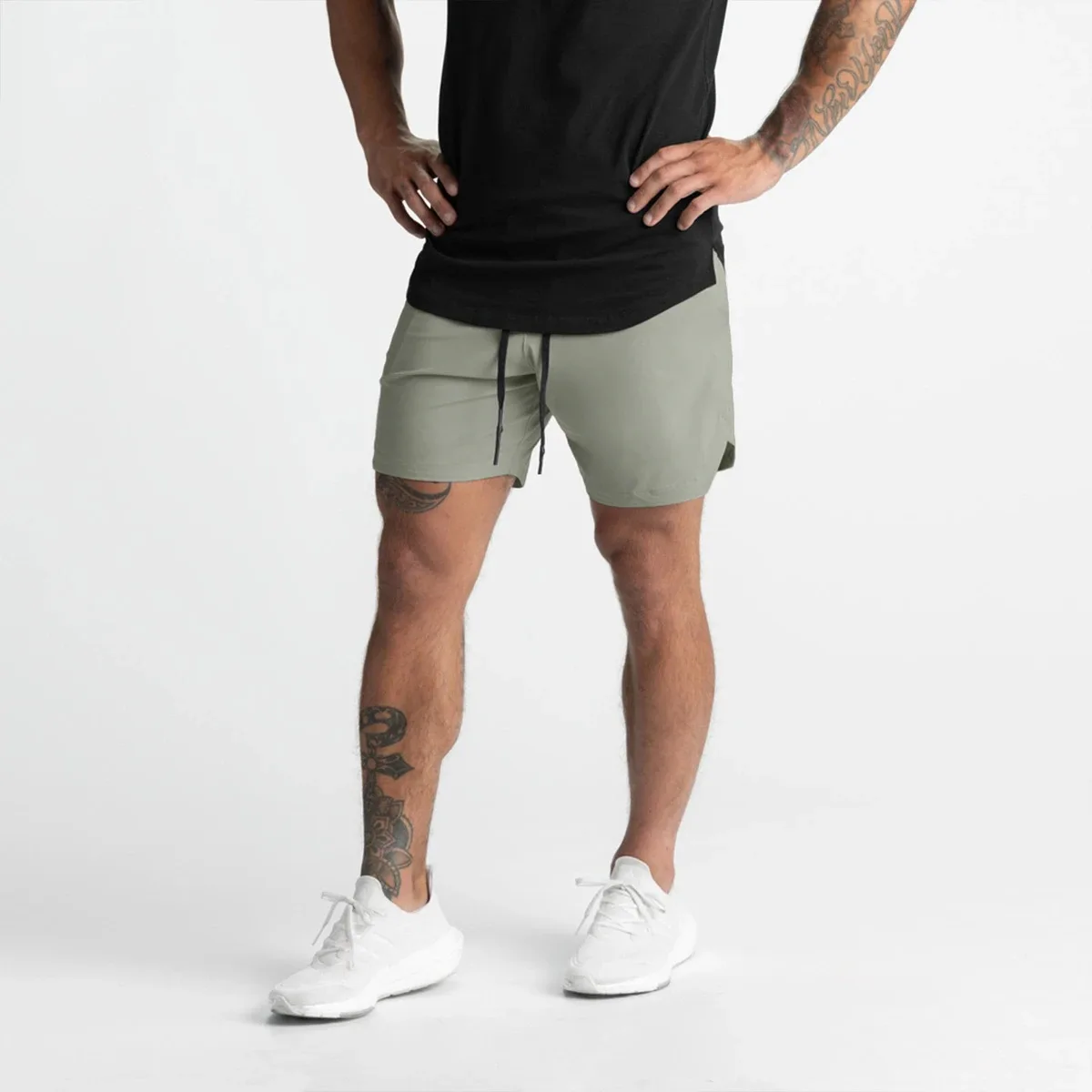 DK-887Men's shorts single woven quick dry solid color running fitness sports casual American fifth pants