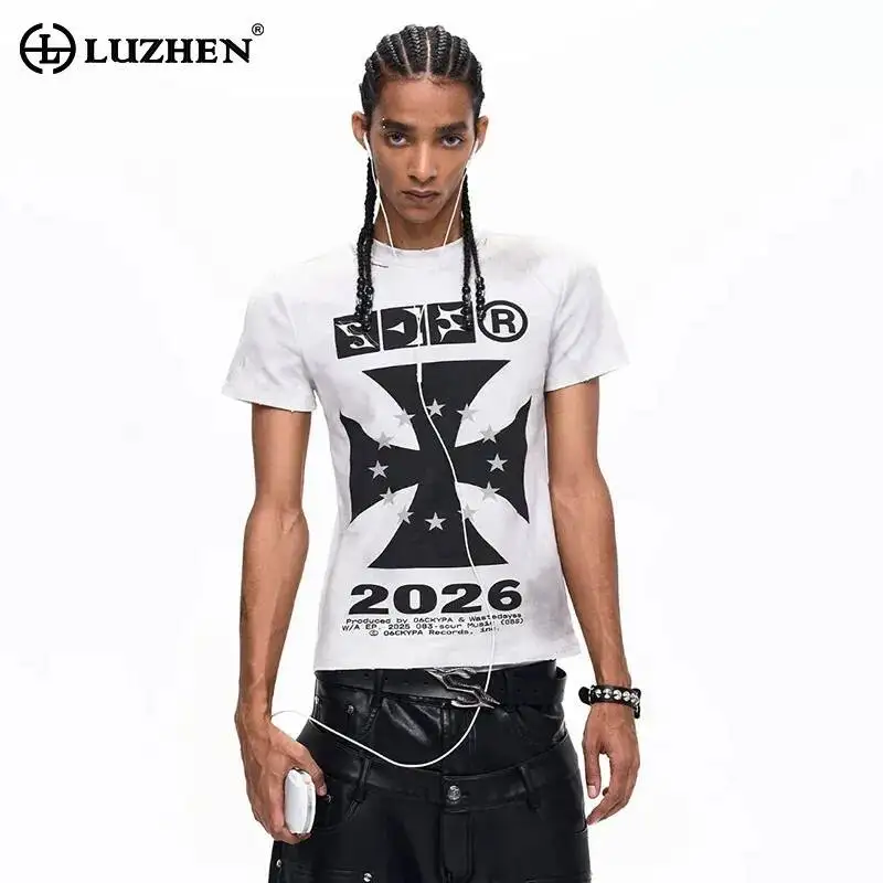 

LUZHEN 2026 Summer Original Pattern Printed Short Sleeve T-shirts Men's Handsome Slim High Quality Cotton Casual Clothes JY6551