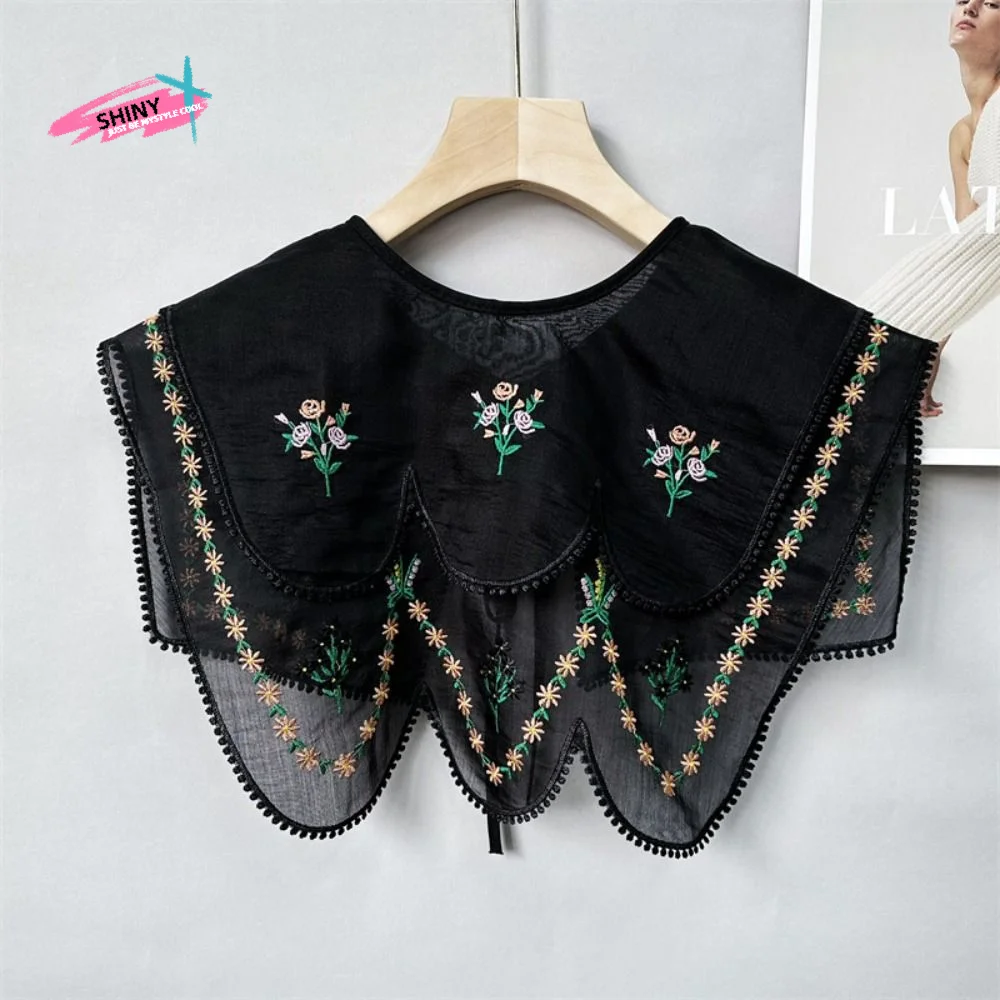 

Накладной воротник-шаль с вышивкой в цветочном стиле, в деревенском стиле, корейский стиль, кружевные накладные воротники для блузок