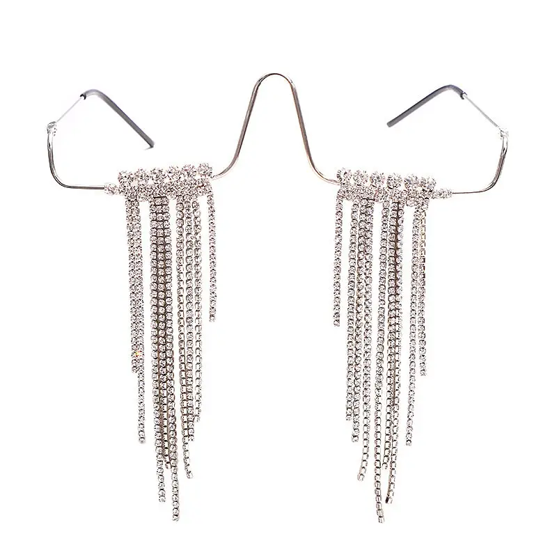 

Frameless metal long fringed diamond swing glasses, European and American trend personalized no-piece decorative glasses frame