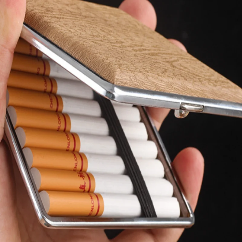 20-Pack Men’s Portable Leather Cigarette Box, Creative Personalized Imitation Wood Grain Case for Coarse Smoking Accessories view 4