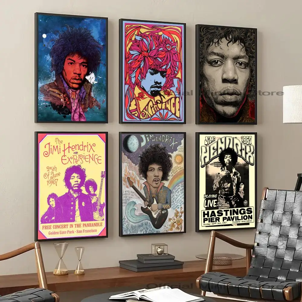 1pc Poster Self-adhesive Art Waterproof Paper Sticker Coffee Jimi Hendrix Guitarist House Bar Room Wall Decor