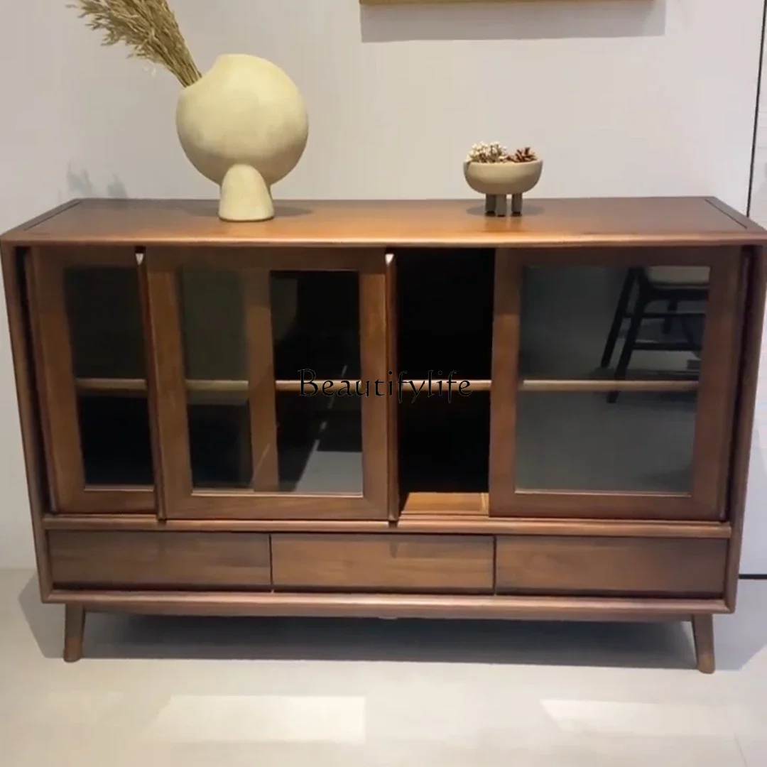 

yj21 New Chinese black walnut dining side cabinet Modern living room dining room Solid wood storage cabinet