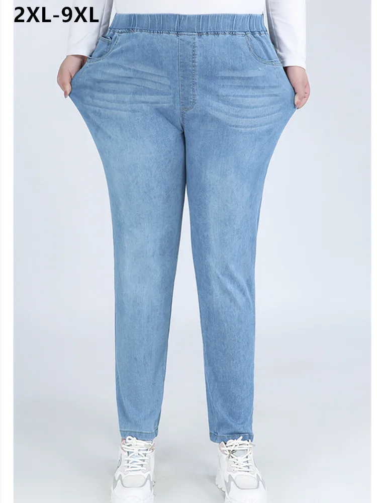 

Slim Fit Jeans Women 140KG Oversized Plus Size 7XL 8XL 9XL Female Denim Pants High Waist Ankle Length Stretched Pencil Trousers