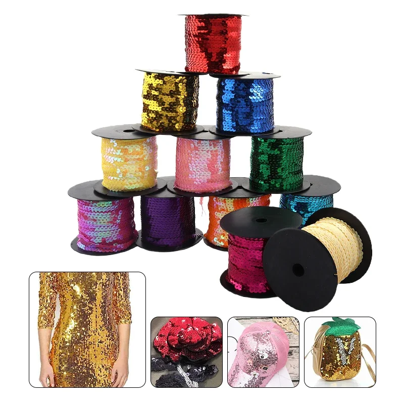100 Yards 6mm Sequins Ribbon Round Flat Laser Paillettes Trim for DIY Crafts Sewing Garment Bags Party Decoration