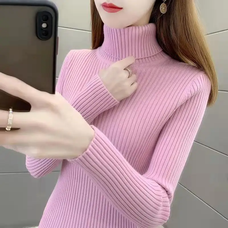 

Свитер с высоким воротником, женская новая облегающая рубашка с внутренним слоем и утолщенным низом