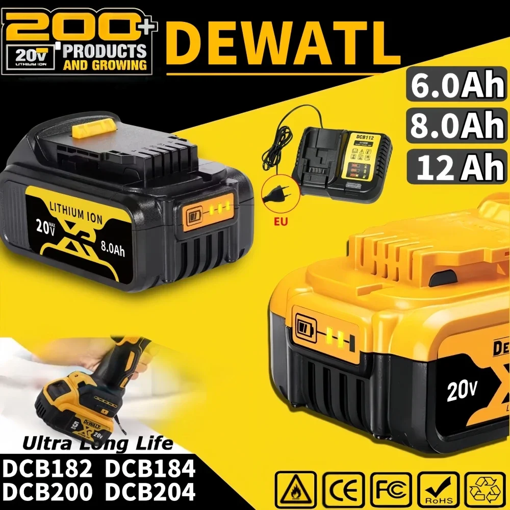 Original 20V MAX For DEWALT 6.0/8.0/12.0Ah High-capacity cordless Tools Rechargeable Lithium Battery DCN184 DCB115 DCB204 DCB200