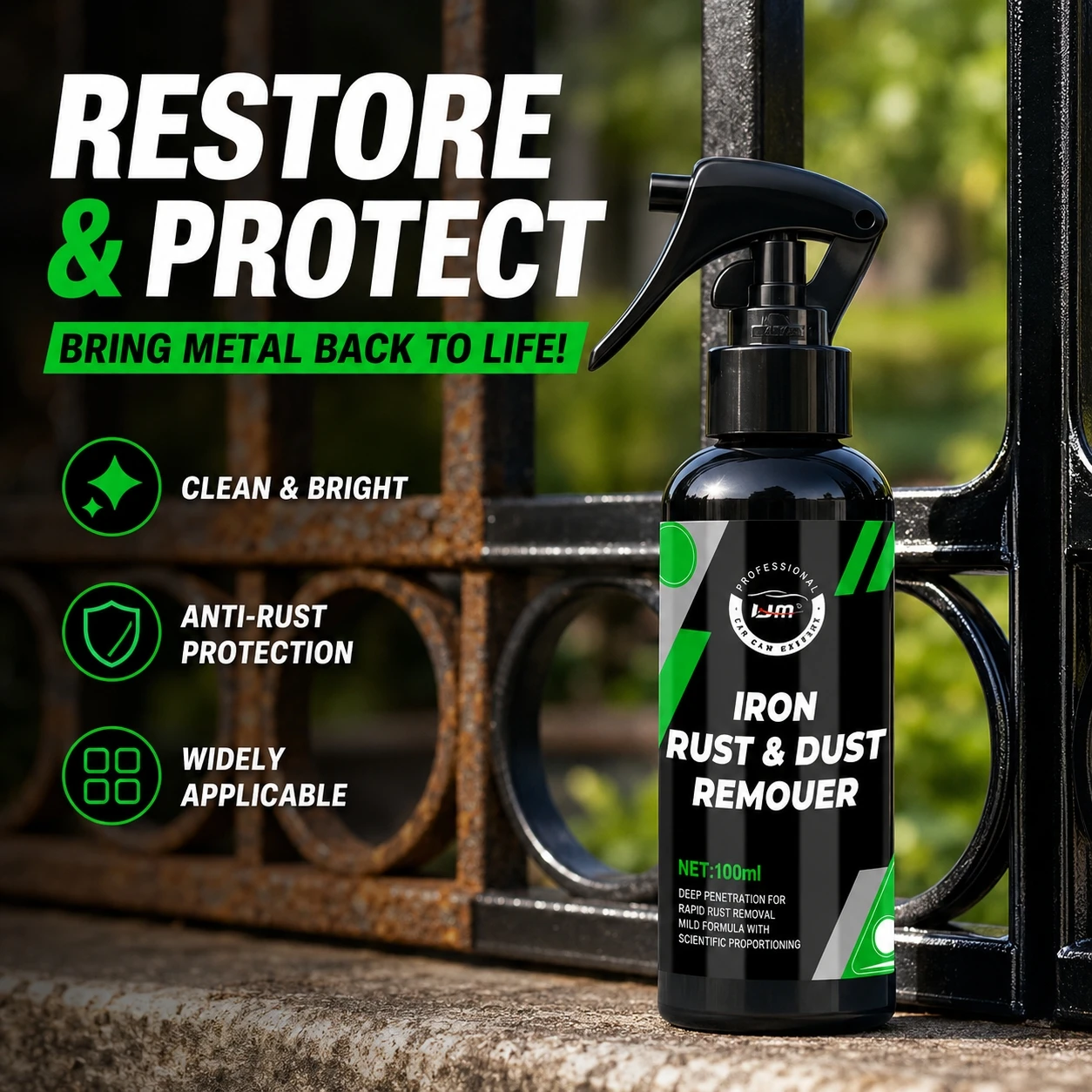 Large Capacity Car Rust Remover & Derusting Spray - Quick-Acting Agent for Auto Wheel Hub & Exhaust Pipe Rust Removal & Care