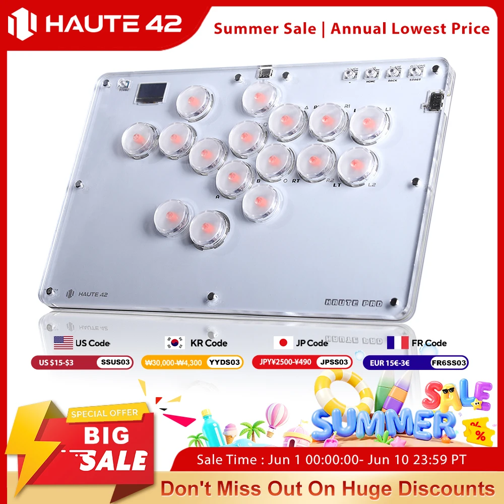 Haute42 Joystick Hitbox Keyboard Arcade Stick Controller For PS4/PS5/Switch Arcade Hitbox Leverless Controller Fight Sticks PC