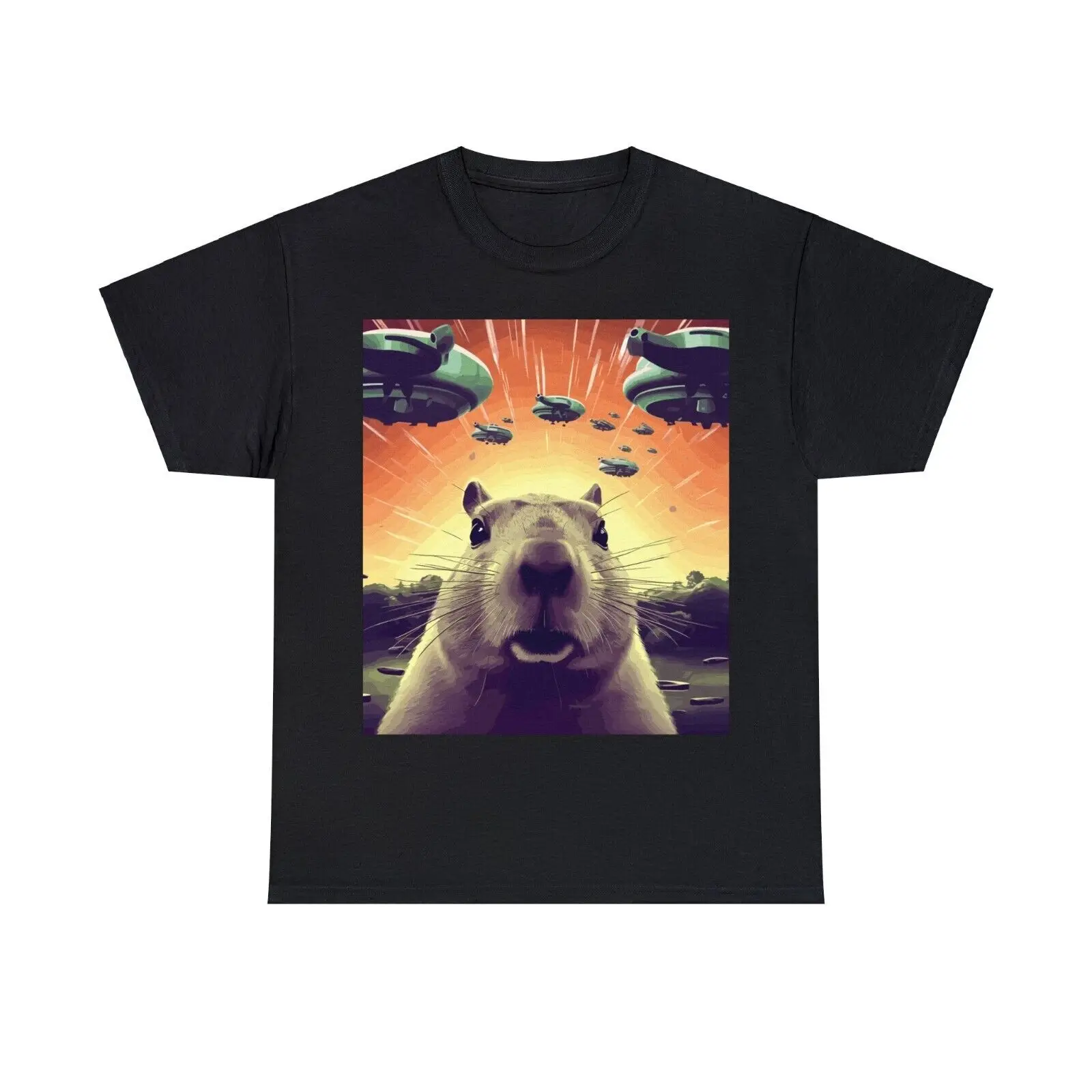 

Funny Capybara Selfie with UFOs Unisex T-shirt