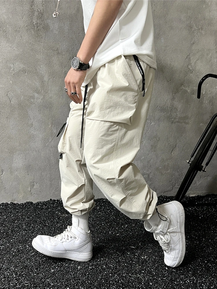 

Ankle-length Pants Men Loose Casual Multi Pockets Spring Summer All-match Daily Cargo Trousers Ankle Banded Fashion Streetwear