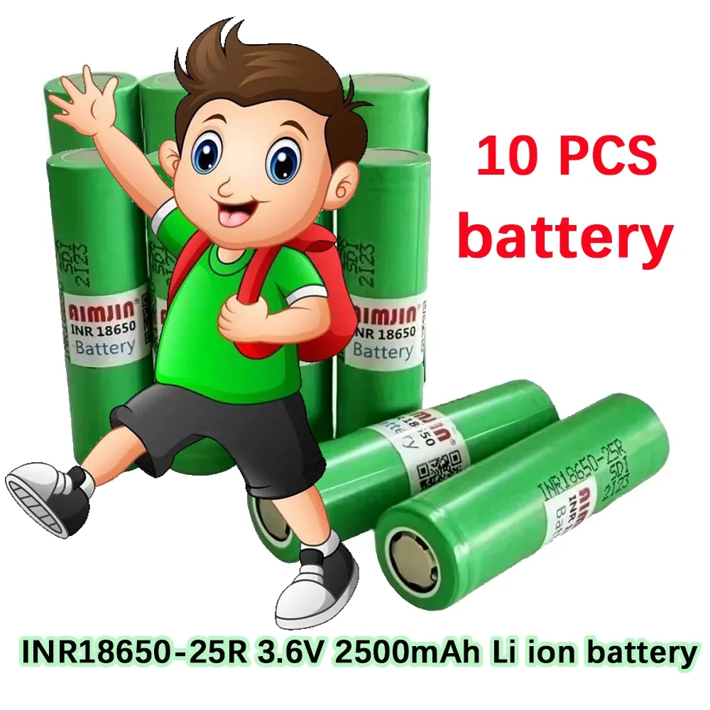 

10PCS 3.6V 2500mAh Battery For Samsung INR 18650 25R Lithium Lon Battery Replacement External 18650 Battery
