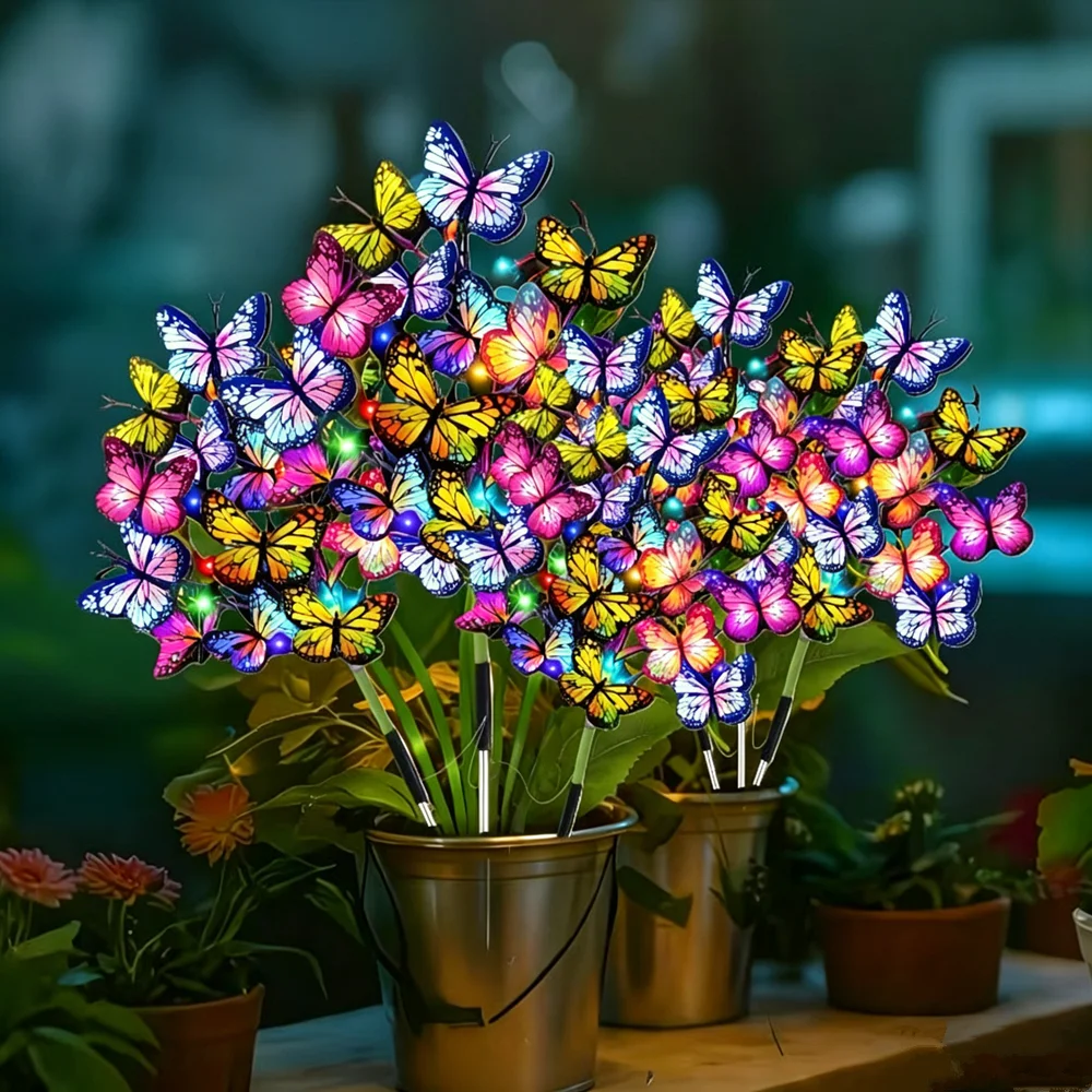 Waterproof Garden Landscape Solar LED Butterfly Flower Lights Outdoor Simulation Butterfly Lawn Lamp for Home Christmas Decor
