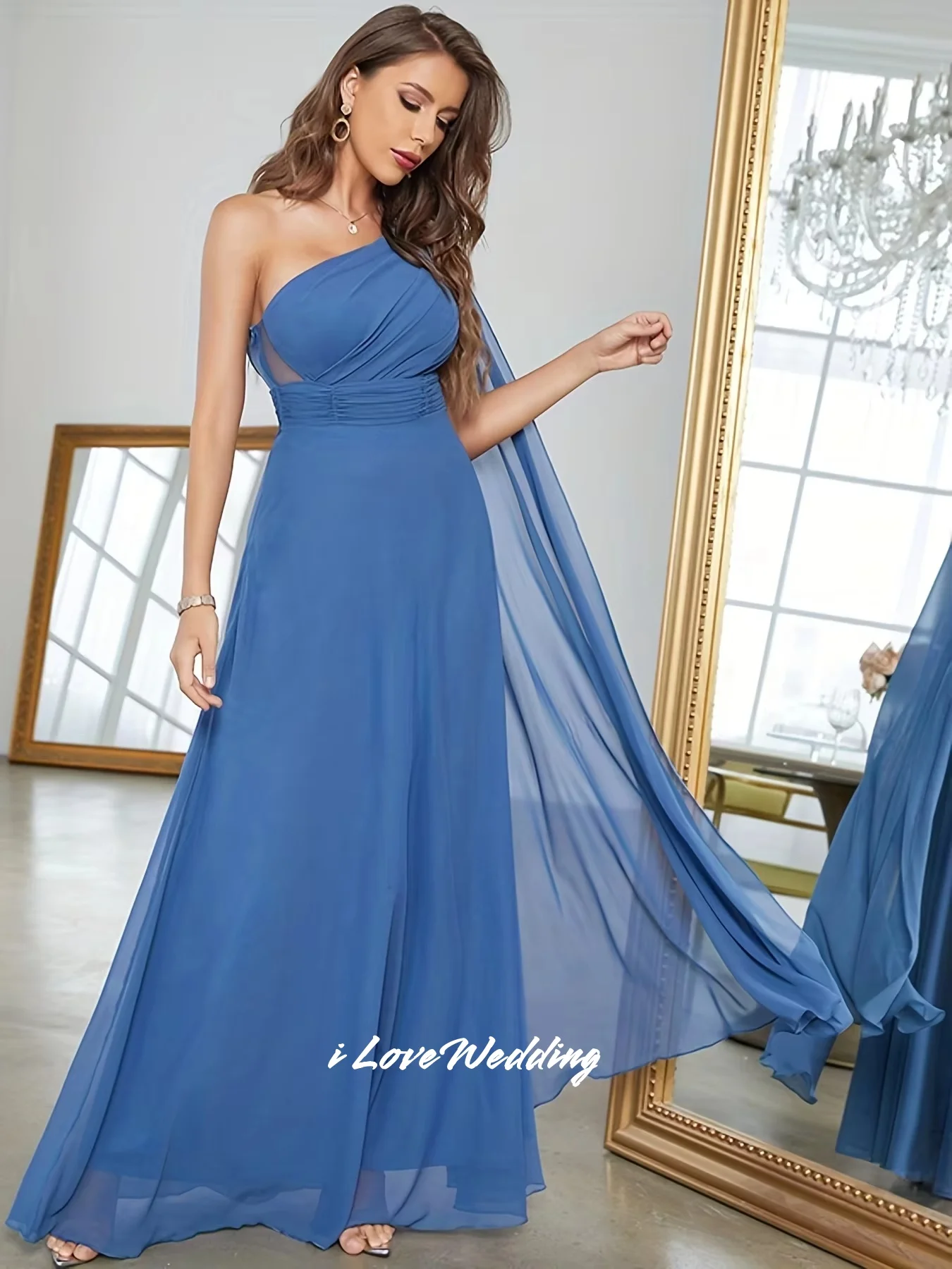 สีฟ้าหนึ่งไหล่ชุดเพื่อนเจ้าสาว 2025 ชีฟองแขนกุดBackless A-Lineความยาวชุดแต่งงานที่กําหนดเอง