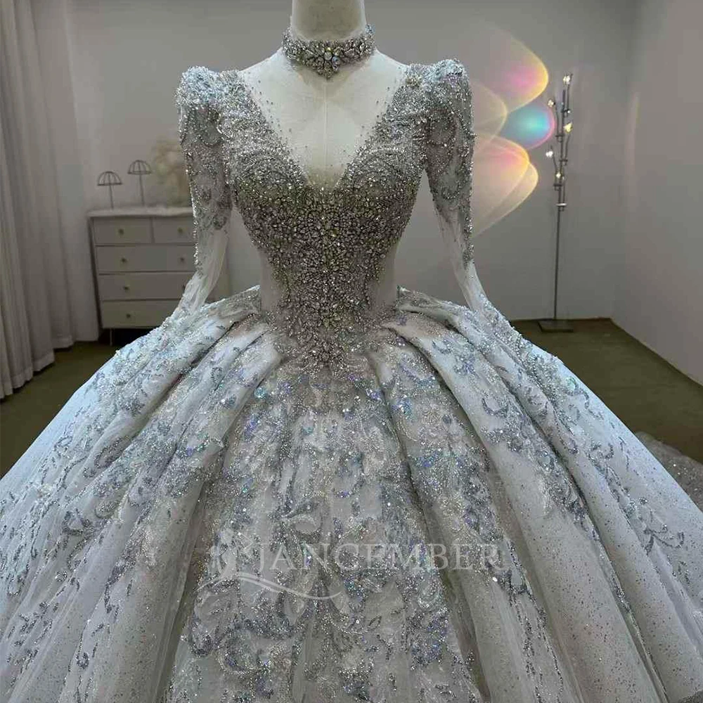 Personalizado elegante vestido de baile princesa vestidos de casamento mangas compridas plissado organza feito vestido de noiva tribunal trem vestidos de novia boda