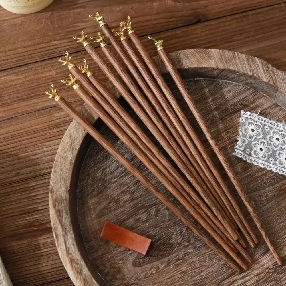 1 pair Reusable Deer Head Wood Chopsticks Non-slip Heat Safe Sushi Chopsticks Not Easily Deformed Wenge Japanese Chopsticks