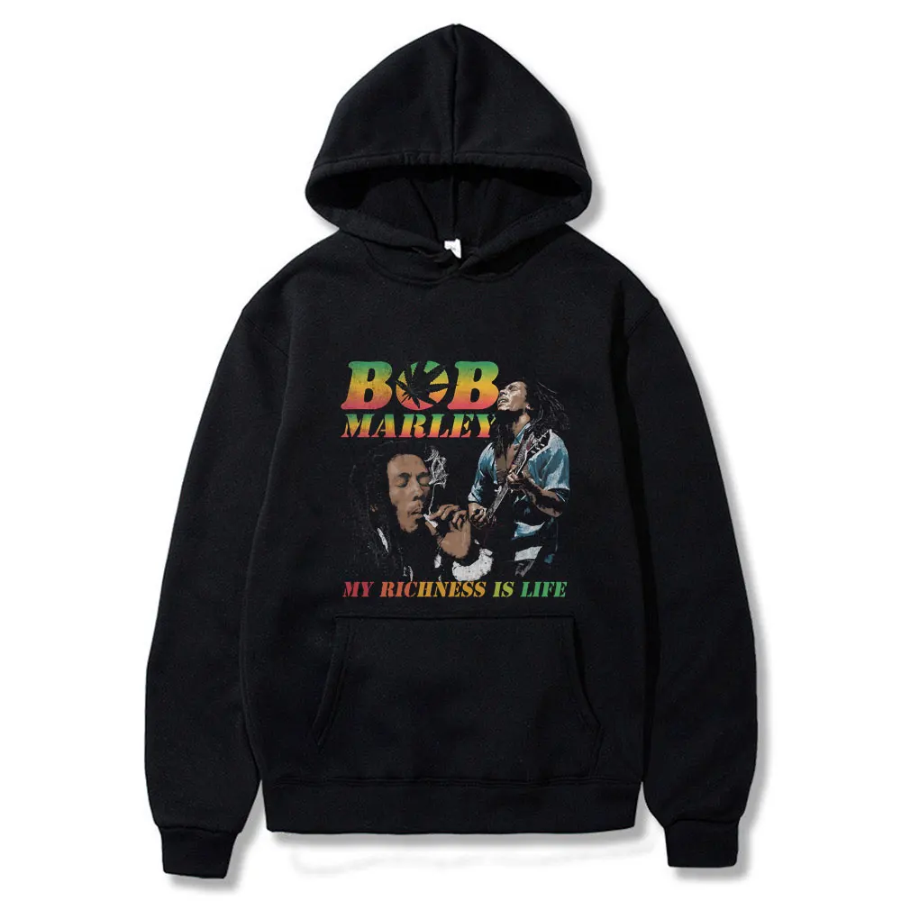 Vintage Bob Marley My Richness Is Life Graphic Hoodie Men Women Reggae Pop Music Hooded Tracksuit Male Fashion Oversized Hoodies