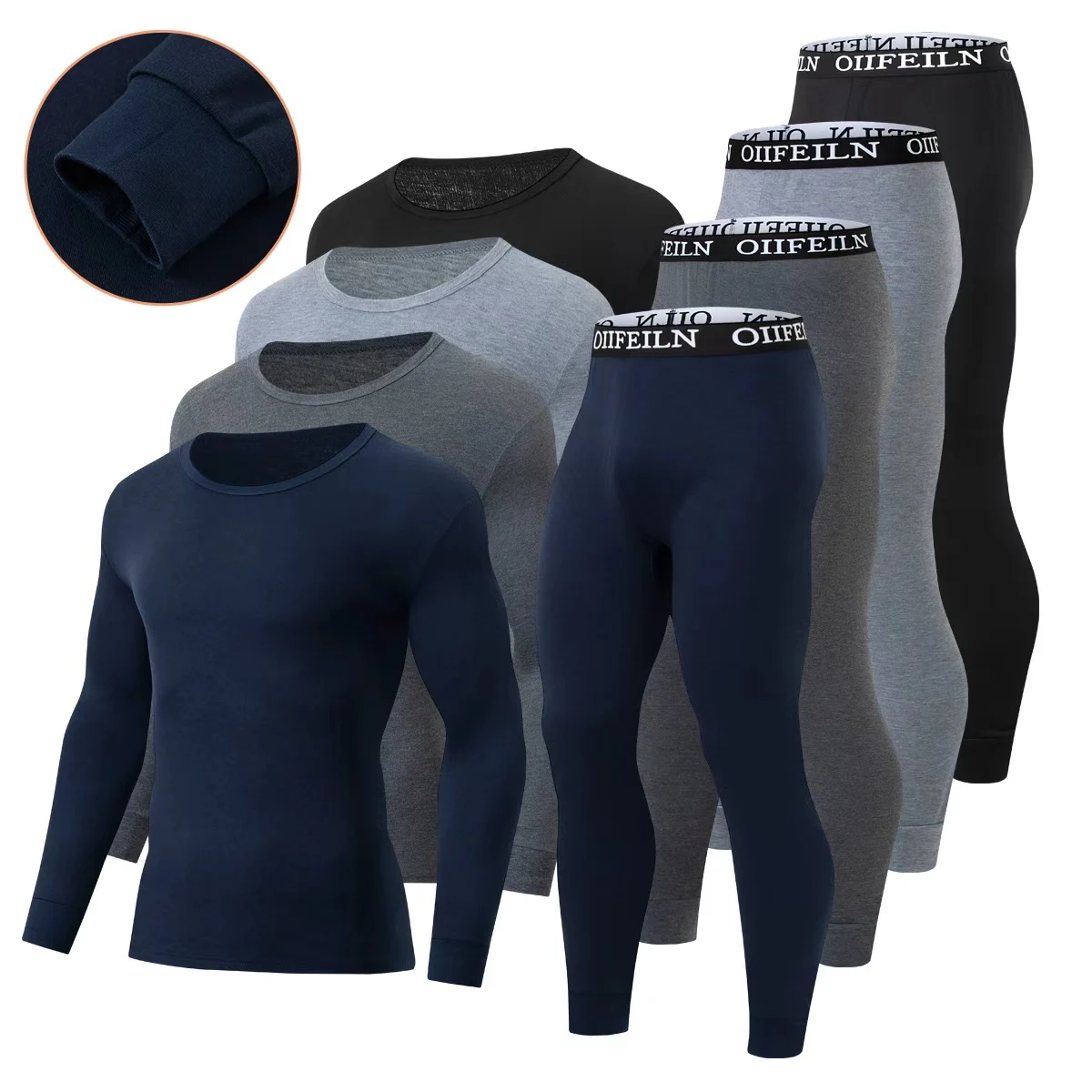 2-piece Autumn/Winter Men's Solid Color Classic Long Sleeve Pants Warm Underwear Set Windproof Hand Mouth Foot Mouth Sleepwear
