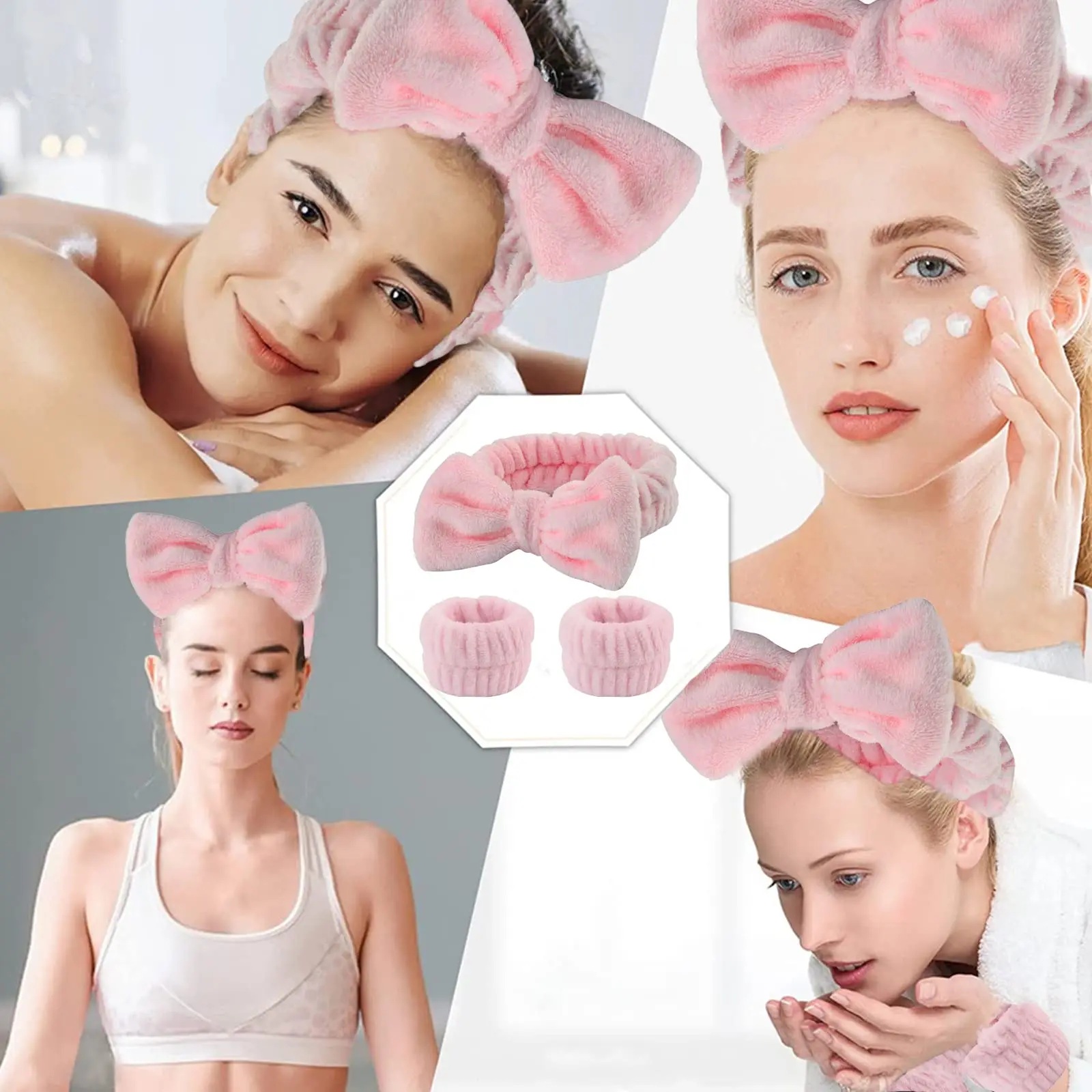 Spa Cosmetic Headband Bow Hair Band for Women Girls Makeup Washing Face Yoga Sports Fluffy Skincare Shower Head Wraps Elastic