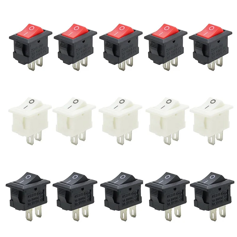 10/30/50/100 sztuk przełącznik wciskany 10x15mm SPST 2Pin 5A 250V KCD11 zatrzaskowy włącznik/wyłącznik kołyskowy 10MM * 15MM czarny czerwony i biały
